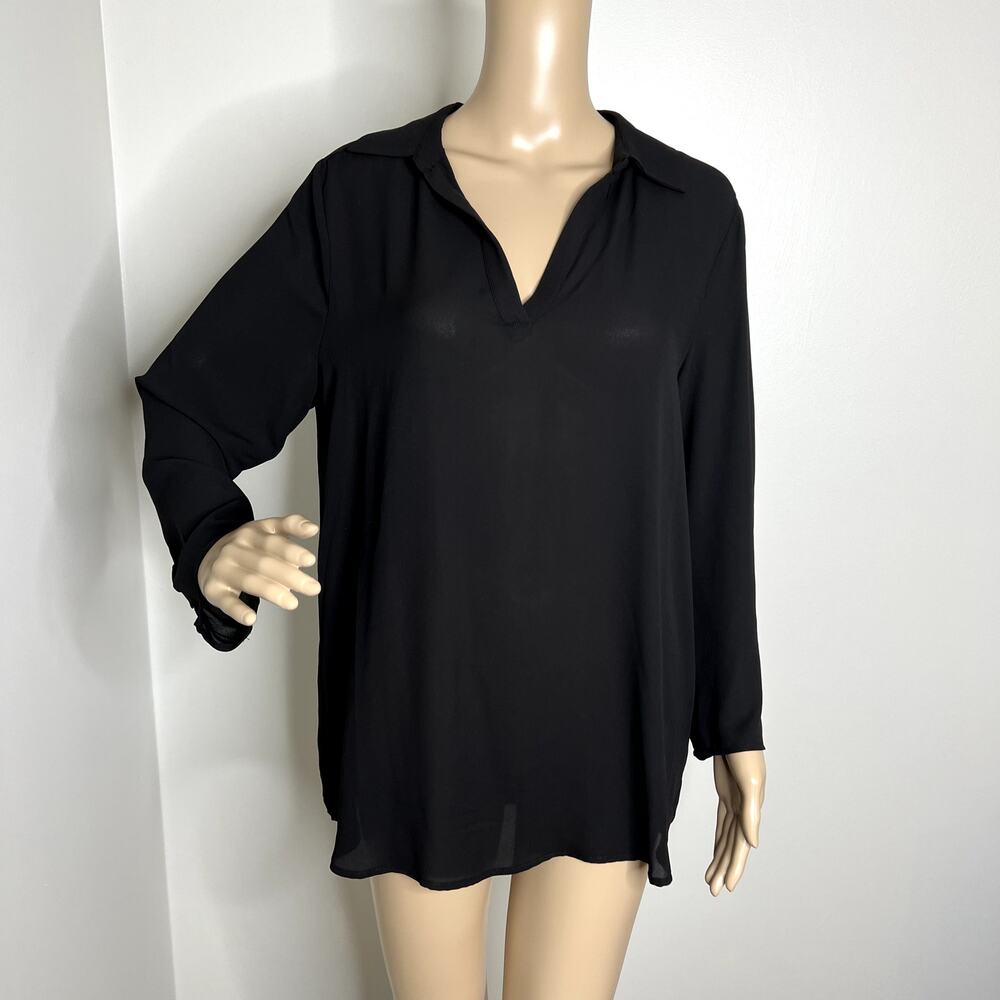 Joan Vass Black Sheer V Neck Top